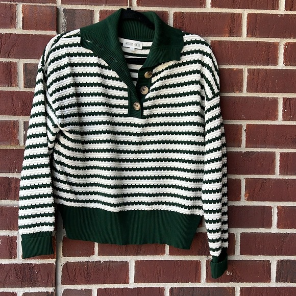 Whiteroom & cactus long sleeve 1/4 in button collared neckline striped sweater - Picture 1 of 6